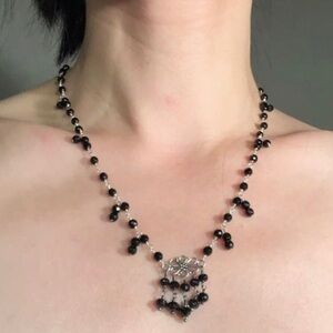 New Genuine Natural Black Spinel Onyx Sterling Silver Necklace